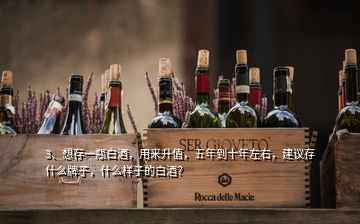 3、想存一瓶白酒，用來升值，五年到十年左右，建議存什么牌子，什么樣子的白酒？