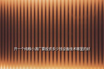 開(kāi)一個(gè)純糧小酒廠要投資多少錢設(shè)備技術(shù)哪里的好