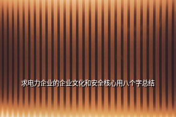 求電力企業(yè)的企業(yè)文化和安全核心用八個字總結(jié)